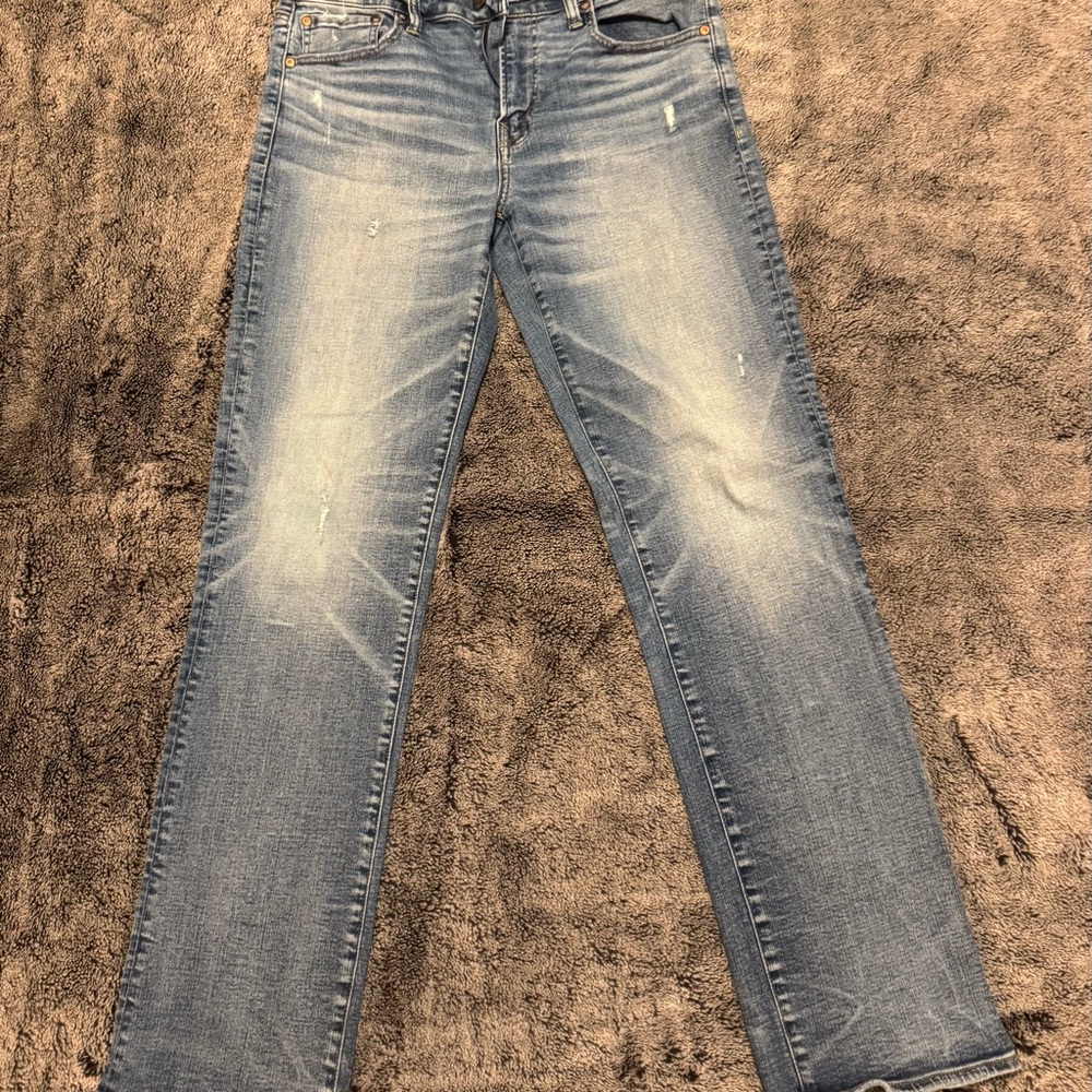American Age Blue Straight Leg Jeans with Vintage Fading